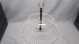 Imperial Candlewick Crystal 2 Tiered Tidbit - Flat Plate wot wood handles
