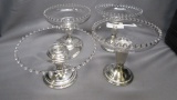 Imperial Candlewick Crystal Weighted Sterling Mint Tray and 3 Comports
