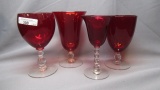 4 Imperial Candlewick Ruby Stems 3-Goblets , 1 Wine 3400 & 3800