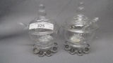 2 Imperial Candlewick Crystal  Condiment Set no tray with spoons