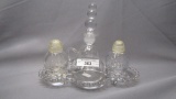 Imperial Candlewick Crystal Kitten Shaped Tray w. Salt and Pepper tray and