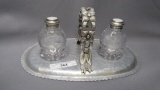 Imperial Candlewick Crystal Salt And Pepper w/ Ivory Tops and Aluminum Hold