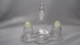 Imperial Candlewick Crystal Kitten Shaped Tray w/ Salt and Pepper and Cruet
