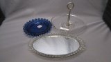 Imperial Candlewick Tidbit tray blue ashtray and oval mirror