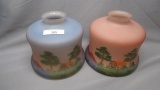 Imperial Sample Lamp Shades 1950s, Reverse Painted.  1 Pink and 1 BLue