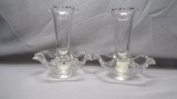 Imperial Candlewick Crystal Pair Crimped Candleholders Single Lily Epergne