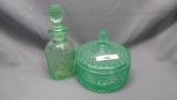 Imperial Green Hobnail  Perfume and Puff Box