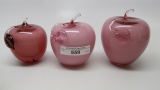 3 Fenton Rose Cased Apple Paperweights