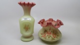 2 Fenton HP Burmese Vases as shown