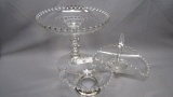 Imperial Candlewick Crystal 140 Handled Basket & 4 Beaded Compote& 5