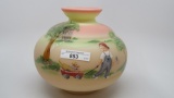 Fenton HP Burmese Ball Vase w/ Little Boy and wagn