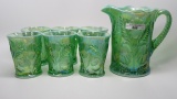 Fenton 7pc Green Opal Inverted Thistle Water Set