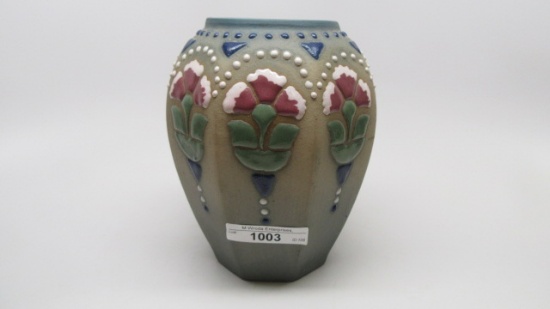 Art deco 6" pottery vase w/ painted hilights