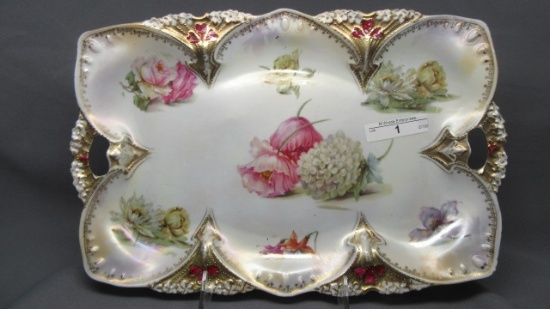 RS Prussia 11 x 7" point clover mold floral dresser tray