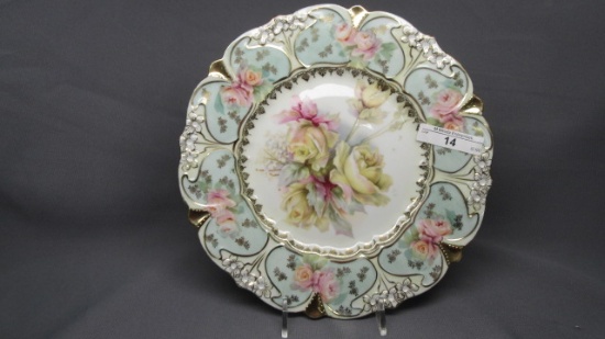 UM RS Prussia 9" floral plate w/ yellow roses