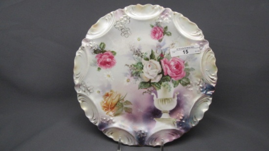 RS Prussia 9" satin floral plate w/ urn of roses
