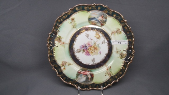 UM RS Prussia 10" floral plate w/ cupids Mold 343