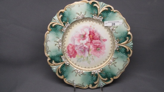 RS Prussia 9" floral plate w/ poppy decor