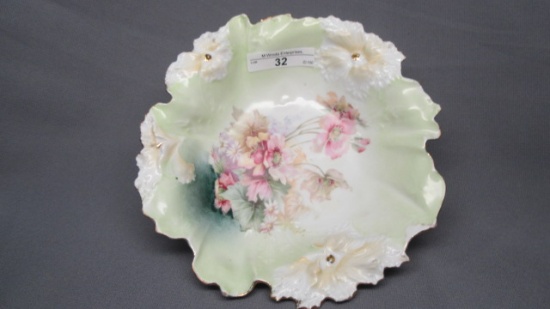 RS Prussia 8" carnation mold floral ft'd bowl