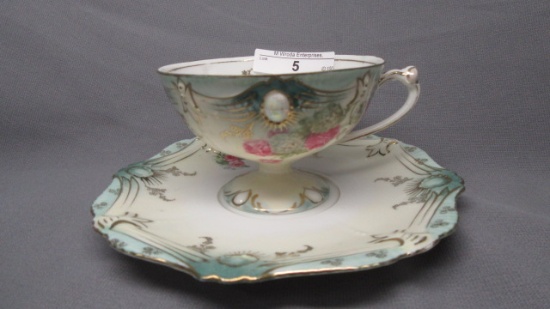 RS prussia Ribbon & Jewel cup and saucer- floral