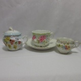 3 Early Years cups and mustard pot w/ floral finial.