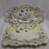 RS Prussia medallion mold dresser tray & celery w/ swallows