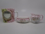 Early Years RSP shaving mug w/ mirror and gold tracery childs cr/sugar set