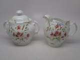 Early Years RSP flroal cream sugar set w/ embossed strappy leaves