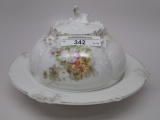 Early Years RSP hand painted butterdish w/ leaf finial