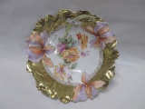 RS Steeple mark iris variation bowl w/ heavy gold border & florals. Small w