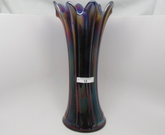 Northwood 12" electric blue Thin Rib mid-size vase