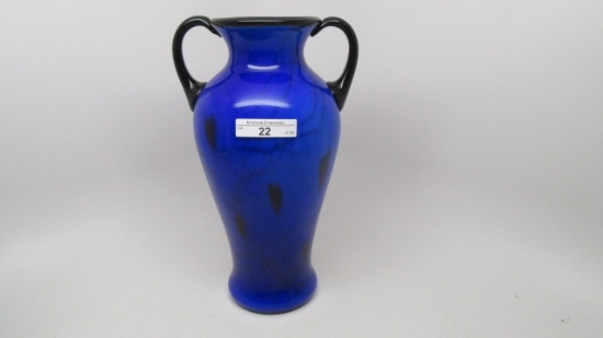 Fenton 10" blue hanging heart vase w/ handles