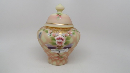 Fenton burmese painted Ginger jar.