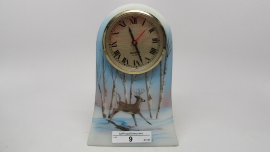 Fenton painted clock w/ running deer