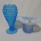 2 Fenton blue opal hobnail vase and hat