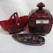 3 pcs Fenton- covered jar/ twig basket/ canoe