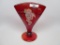 Fenton red stretch decorated fan vase