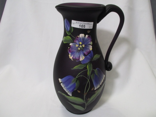 Fenton satin purple decorated water pitcher 11"