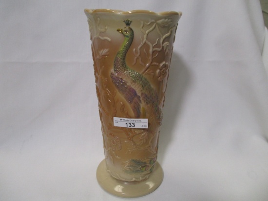 Fenton 10" chocolate hand decorated Peacok Gardene vase. Rosenthal- Frederi