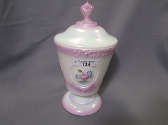 Fenton hand painted medallion covered jar