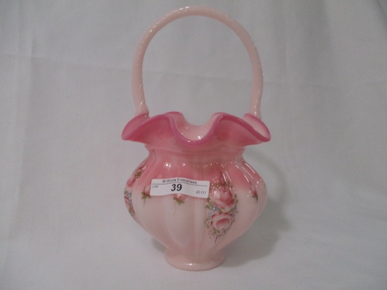 Fenton decorated Rosalene 7" basket