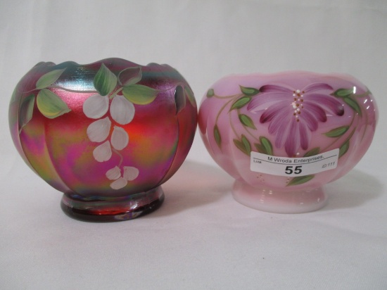 2 Fenton  4" decorated rosebowls