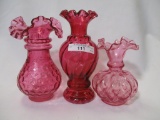 3 Fenton cranberry vases 4-5