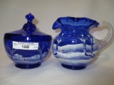 Fenton cobalt decorated snow scene- covered candy & 4.5