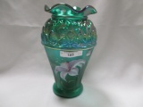 Fenton emerald green decorated pine cone vase
