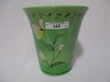 Fenton cam green decorated flip vase