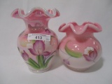 2 Fenton irid rosalene decorated vases 4-5