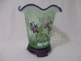 Fenton decorated ruffled flip vase w/ base