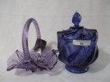 Fenton purple basket and covered jar