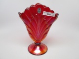 Fenton red carnival fan vase